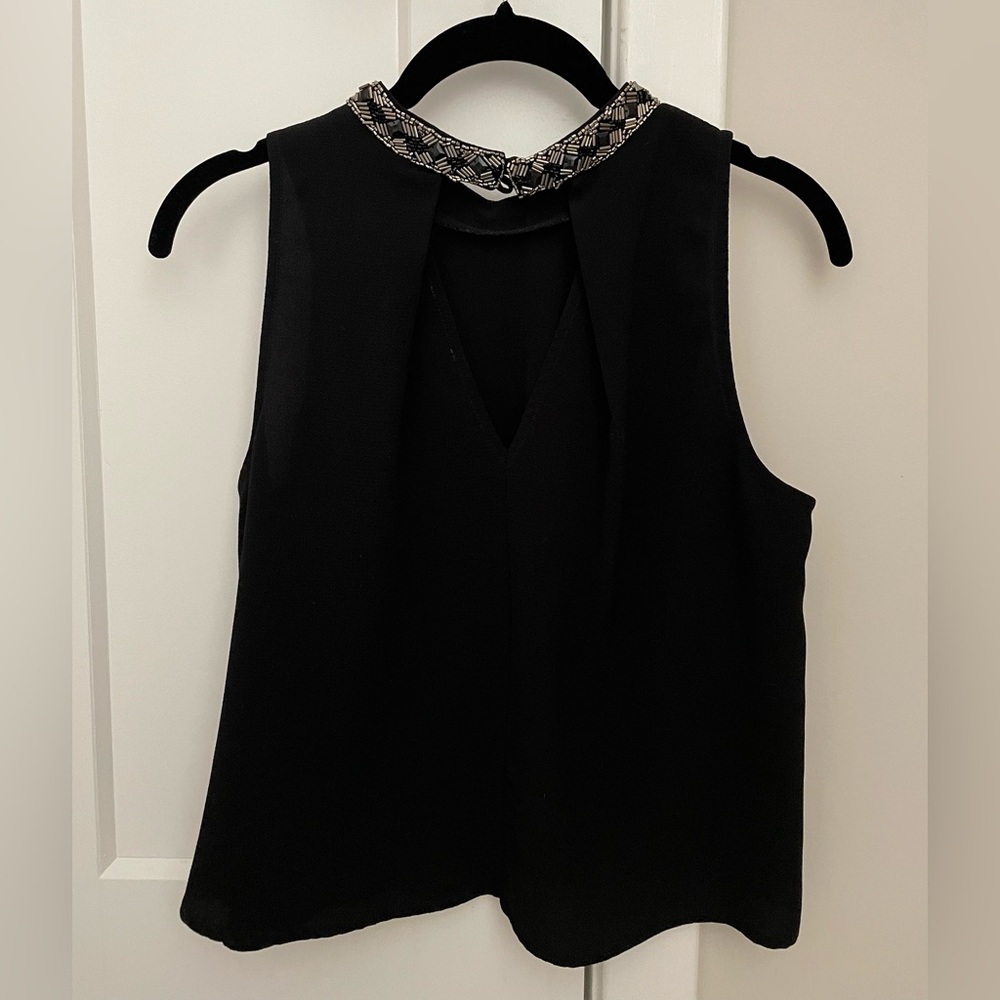 Black Beaded High Neck Top
